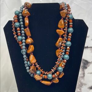 Esmor Bohemian Beaded Statement Necklace Earth Tones 4-Strand Stone & Beads